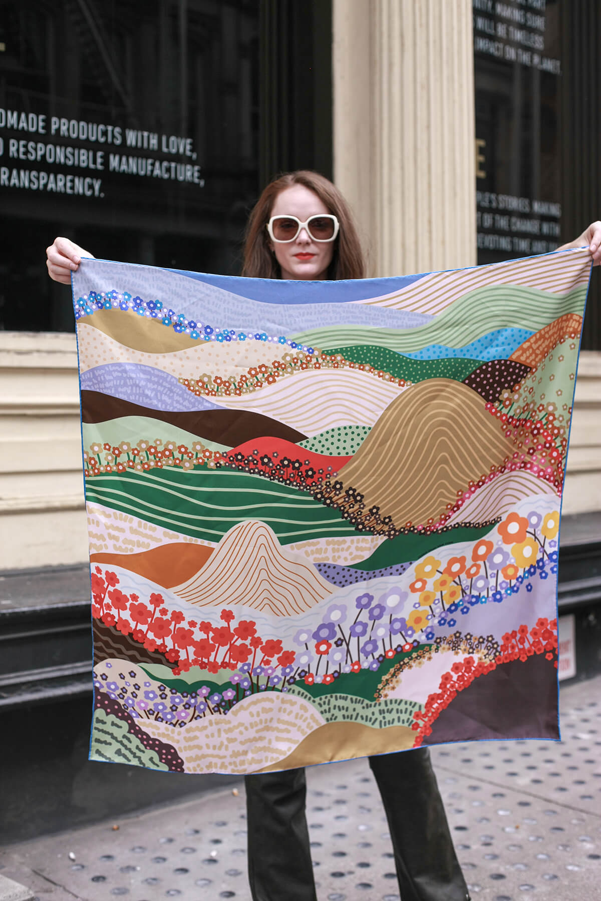 Double Sided Silk Scarf Of Floral Mountain Double Sided Silk Scarf Of Floral Mountain