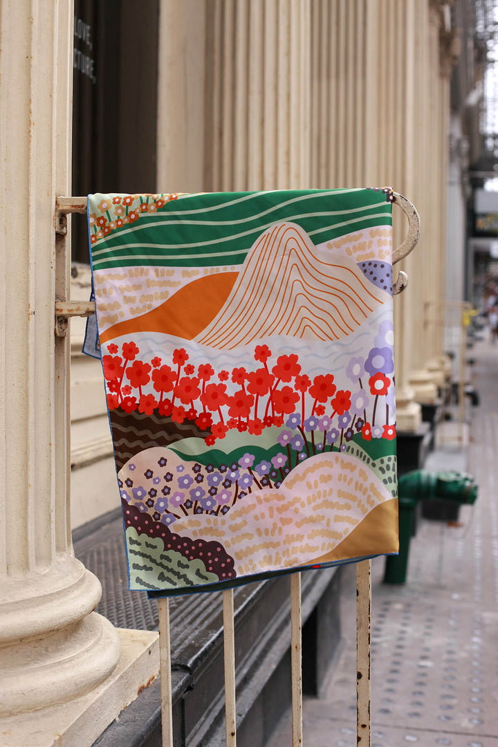 Double Sided Silk Scarf Of Floral Mountain