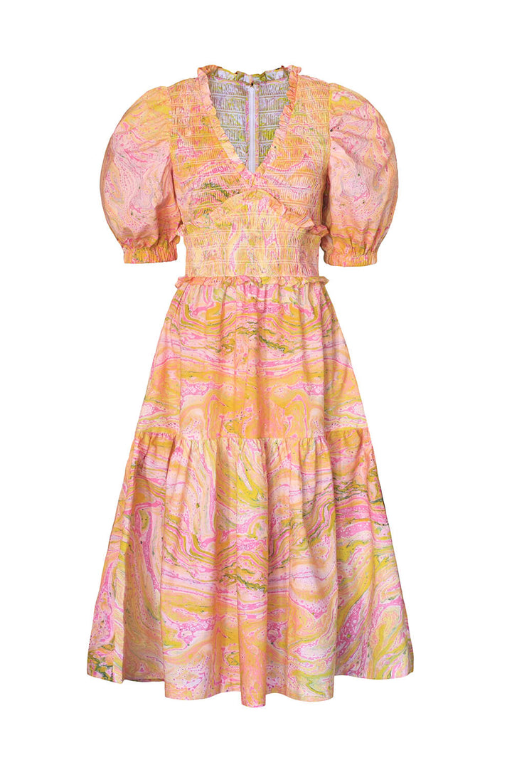 Astrid Marble Smocked Midi Dress