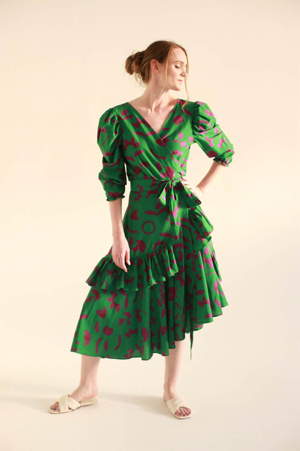 Garden ruffle outlet wrap dress