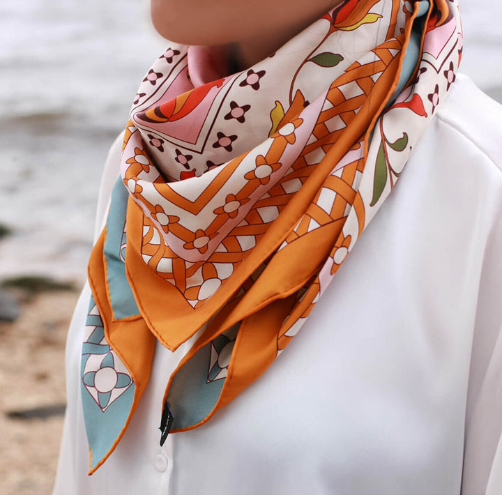 Double Sided Silk Scarf of Tropical Love
