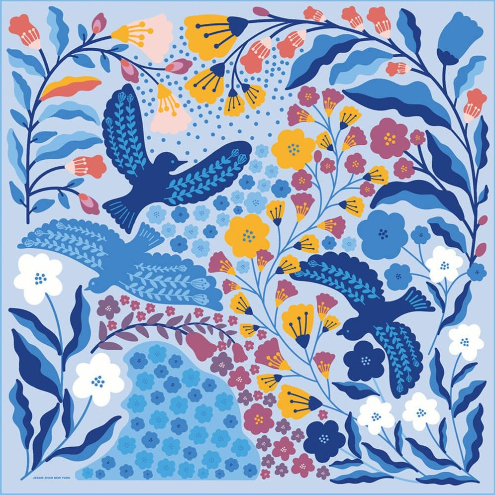 Double Sided Silk Scarf Birds