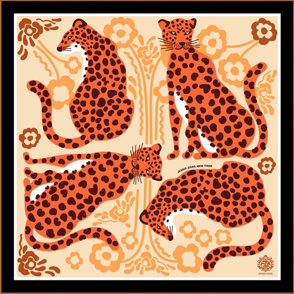 Silk Bandana Leopards Floral Fountain