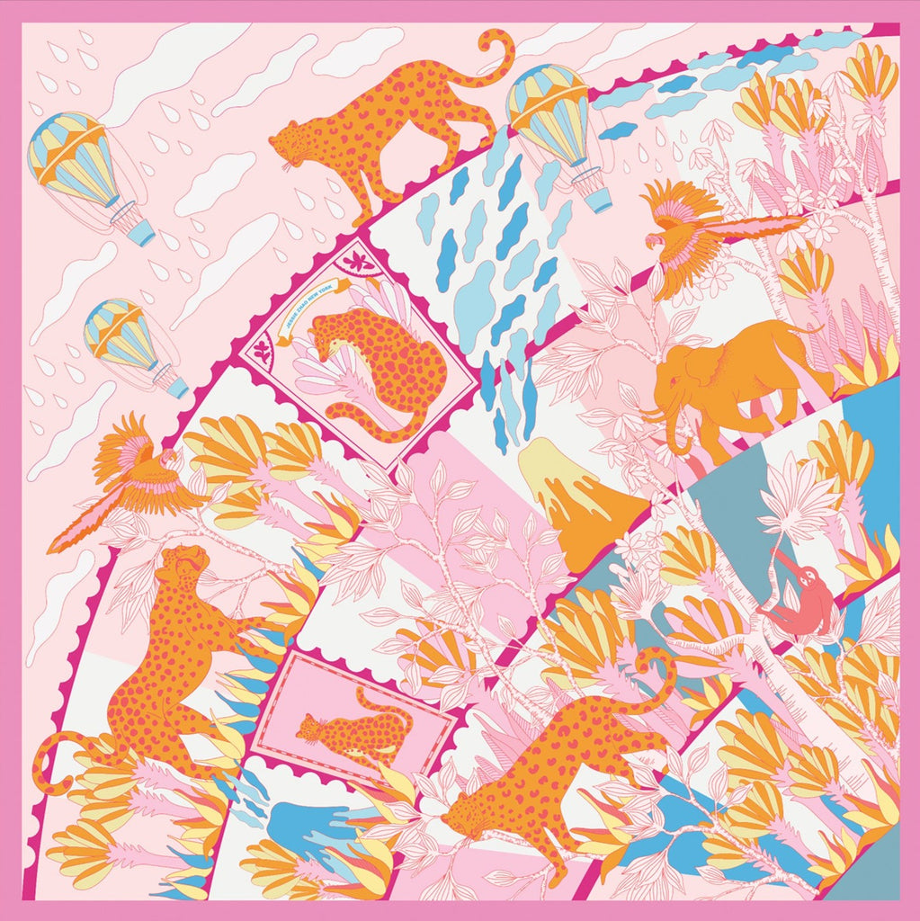 Double Sided Silk Scarf Around World
