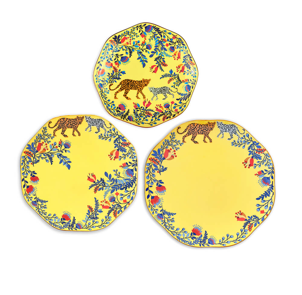Amazon Rainforest Bone China Plates Yellow Set Three