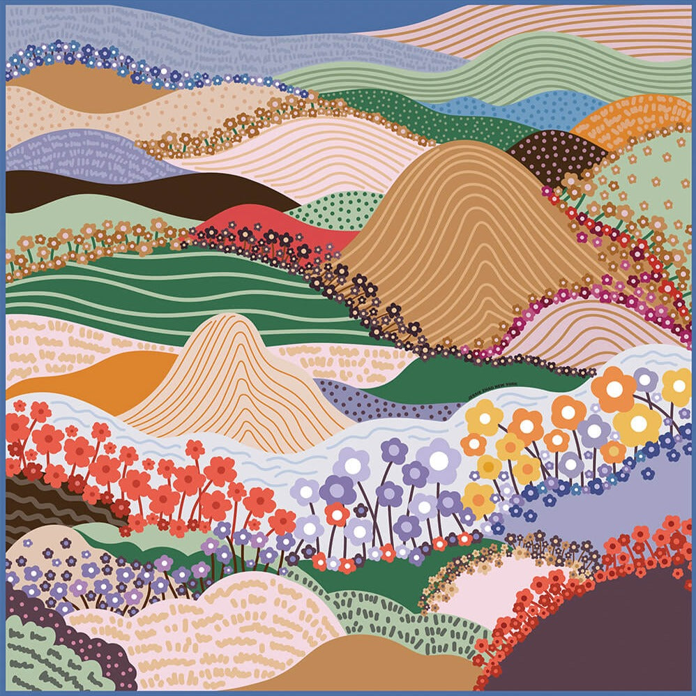 Double Sided Silk Scarf Floral Mountain