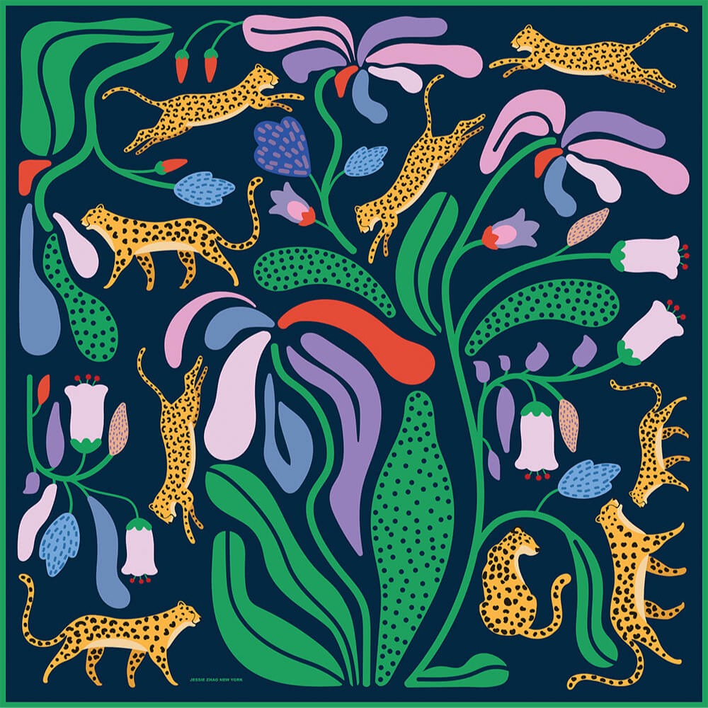 Double Sided Silk Scarf Of Jungle Night