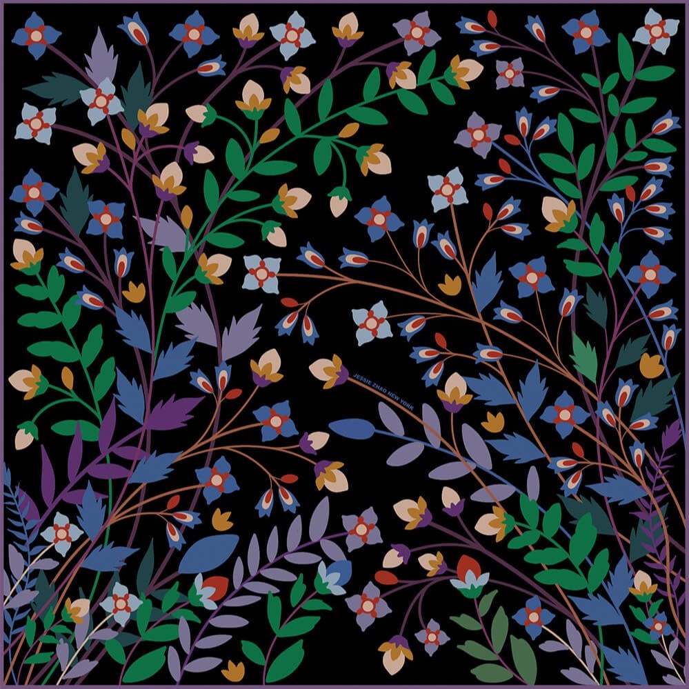 Double Sided Silk Scarf Night Garden