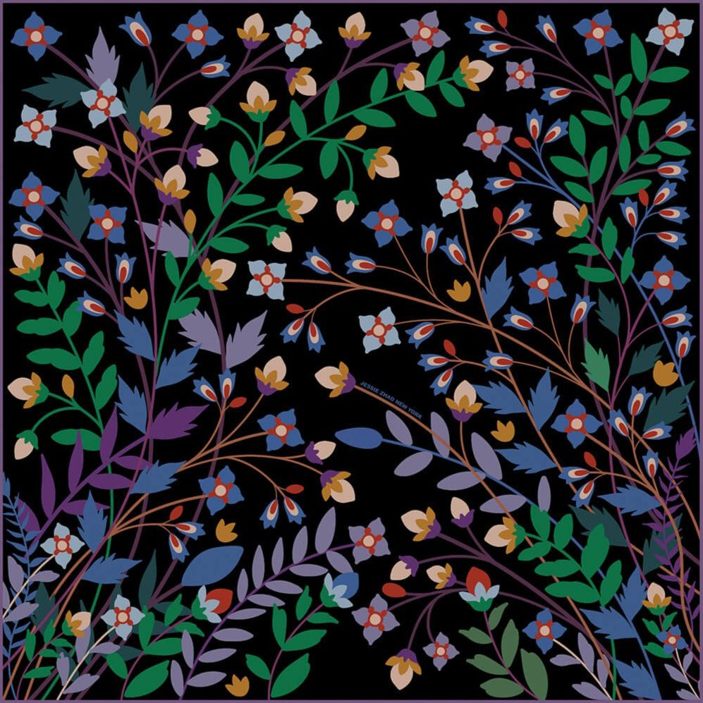 Double Sided Wool Silk Shawl Night Garden