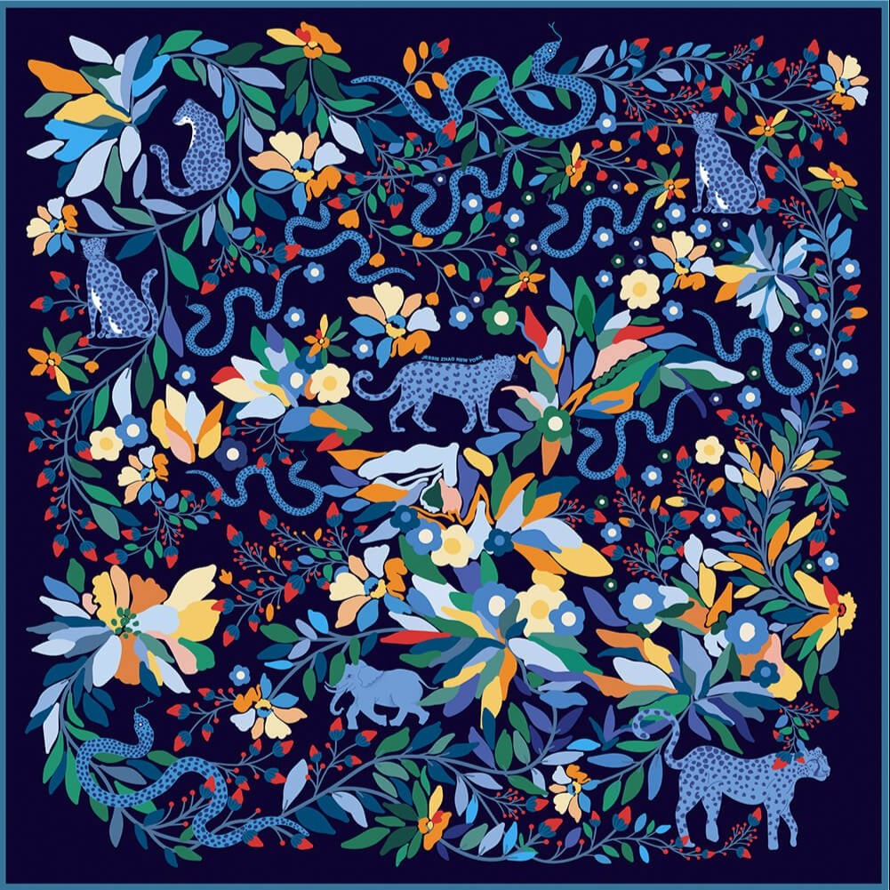 Double Sided Silk Scarf Of Night Zoo