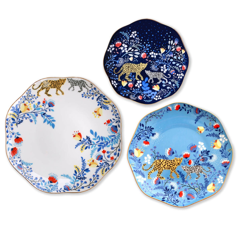 Amazon Rainforest Bone China Plates Blue Set Three