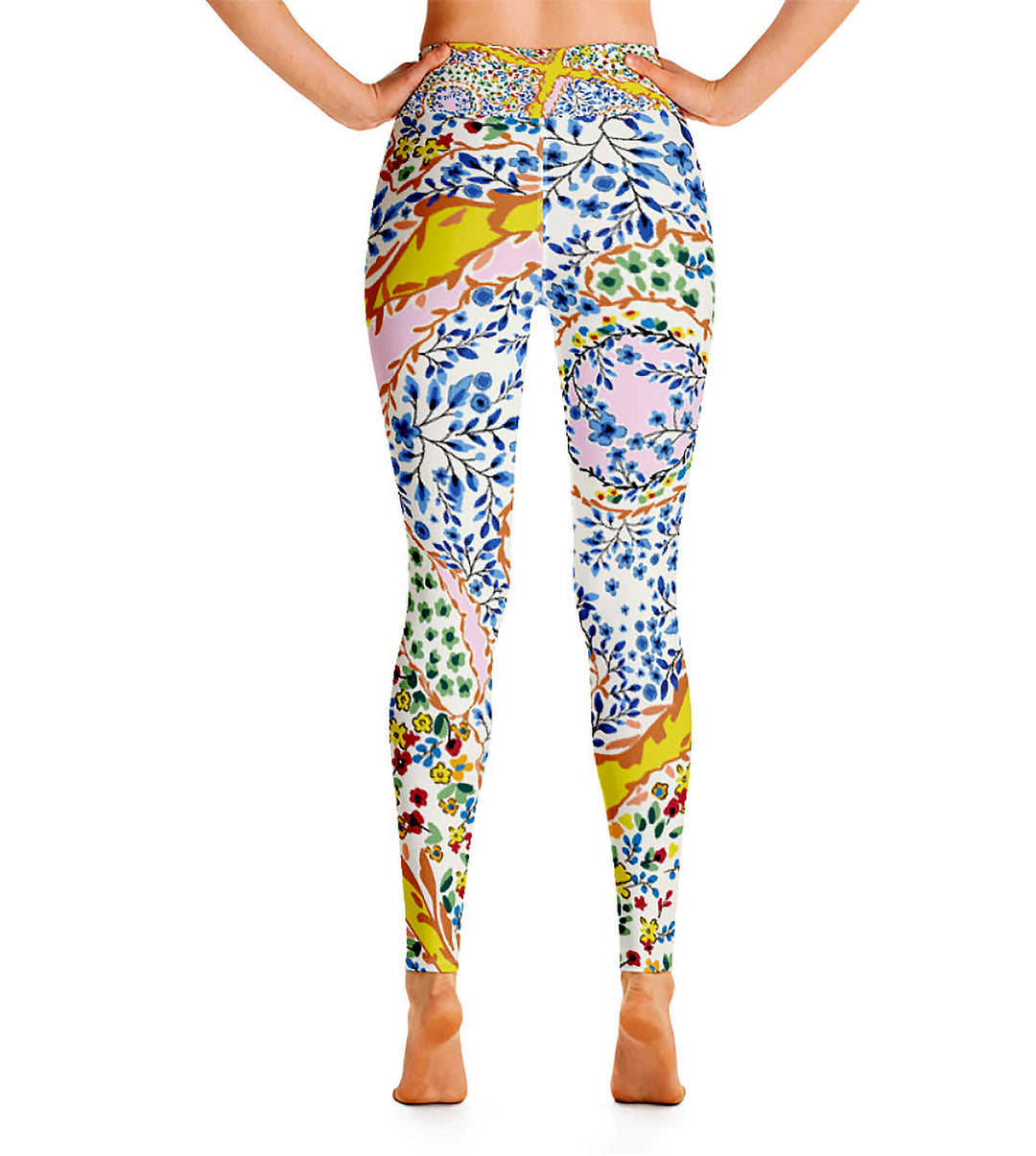 High Waist Yoga Leggings In Yellow Flower Garden