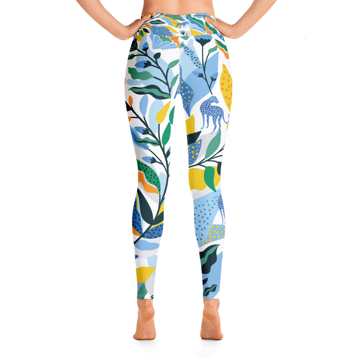 High Waist Yoga Leggings With Leopards In Blue
