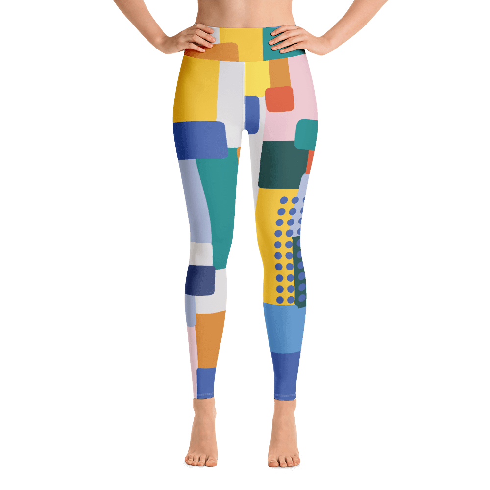 High Waist Yoga Leggings In Colorful Square