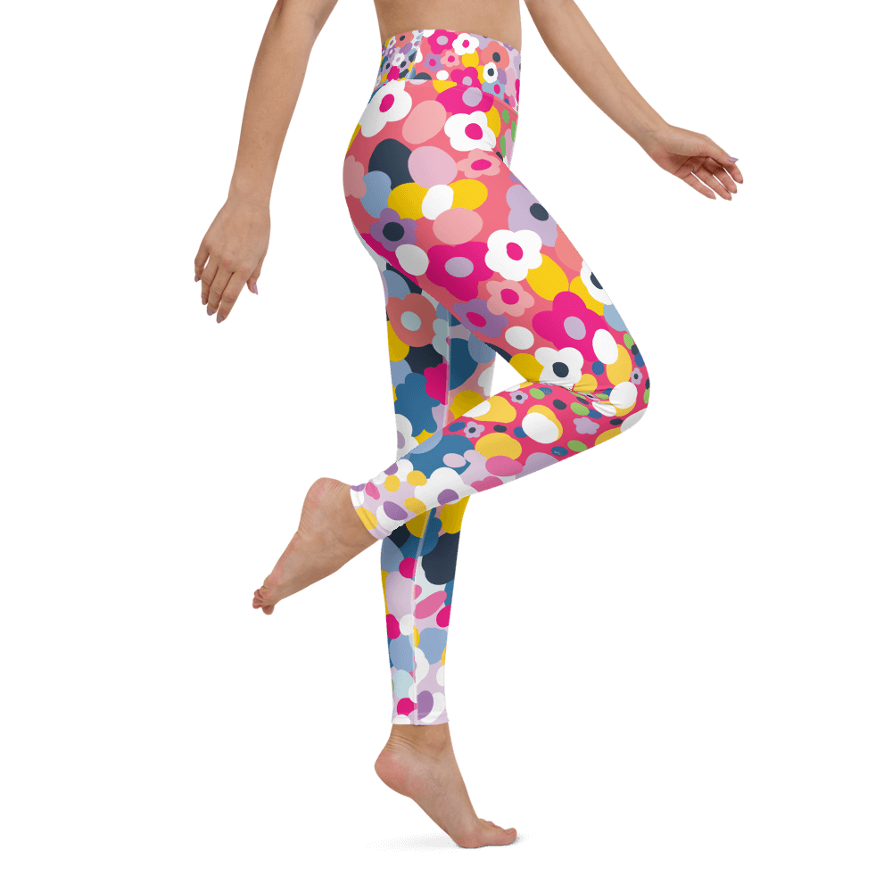 High Waist Yoga Leggings In Pink Blooms