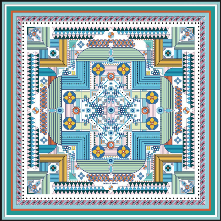 Silk Scarf of Reconstruction with Shapes in Blue
